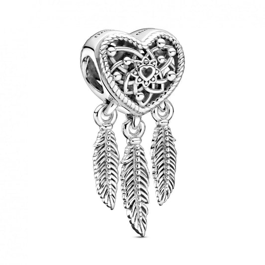 PANDORA Charm Attrape-Rêves Coeur ajouré et Trio de Plumes 799107C00